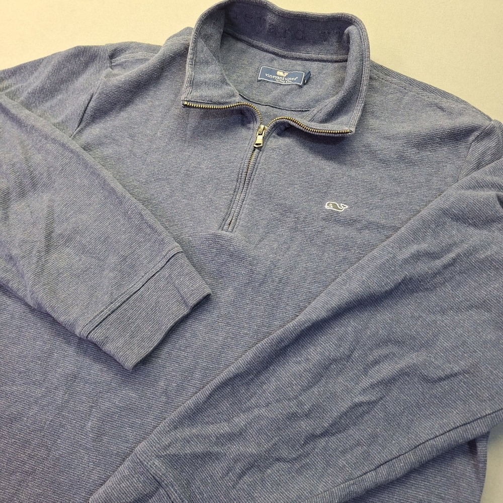 Vineyard Vines Mens XL Blue Heathered Stripe Shep Shirt Quarter Zip Pullover